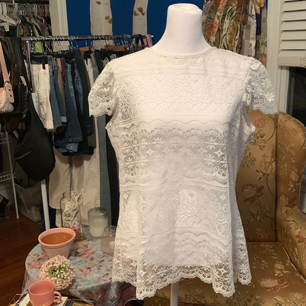 💗White lace see-through top